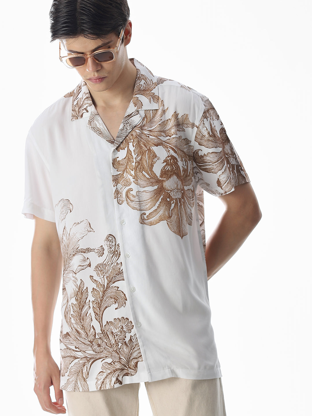 White Floral Comfort Fit Shirt