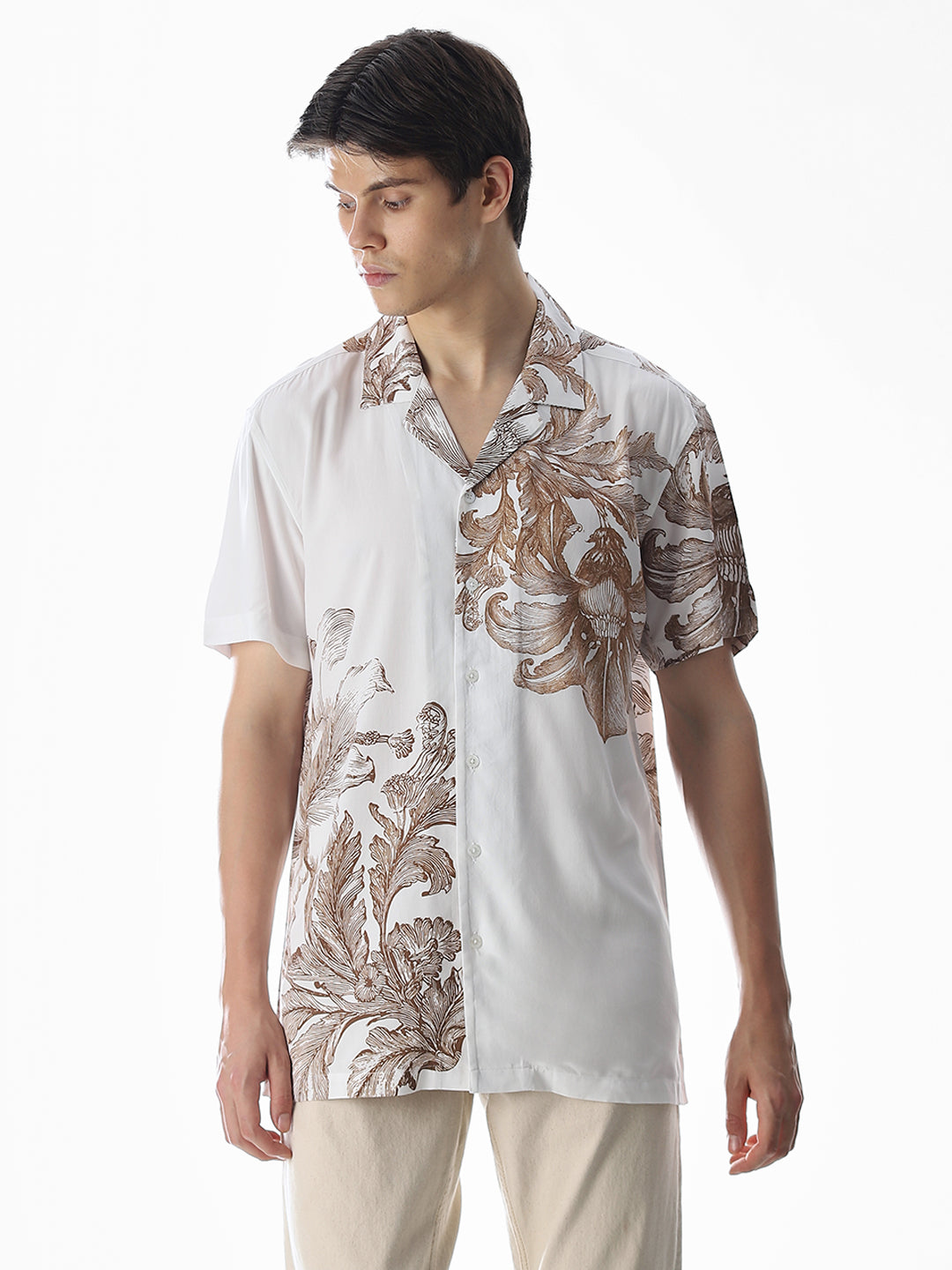 White Floral Comfort Fit Shirt