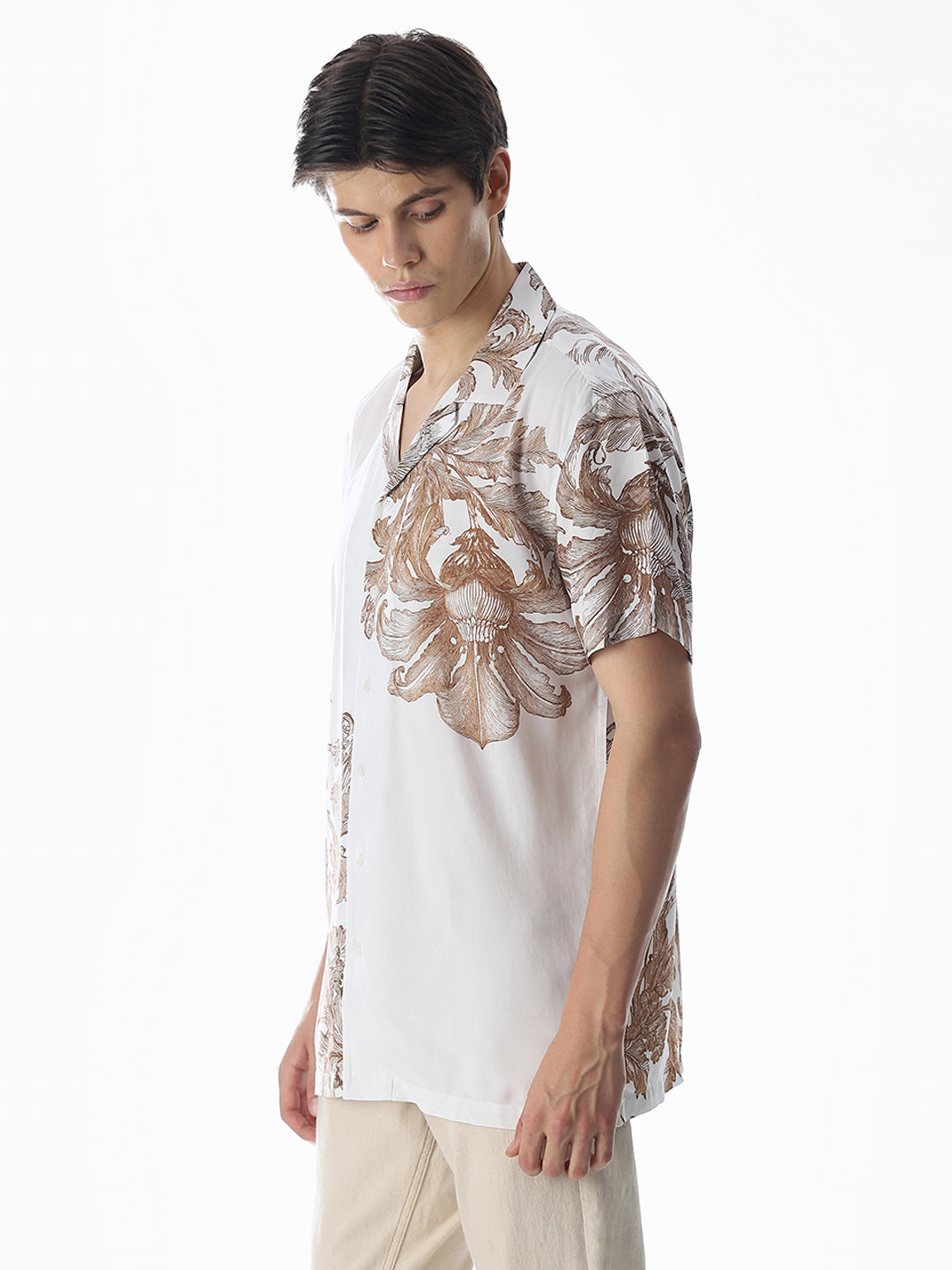 White Floral Comfort Fit Shirt