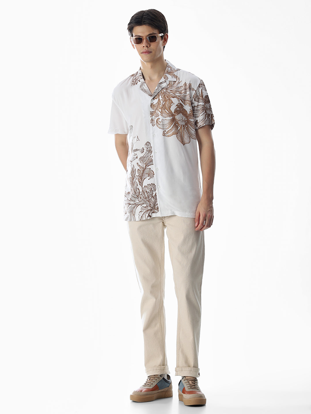 White Floral Comfort Fit Shirt