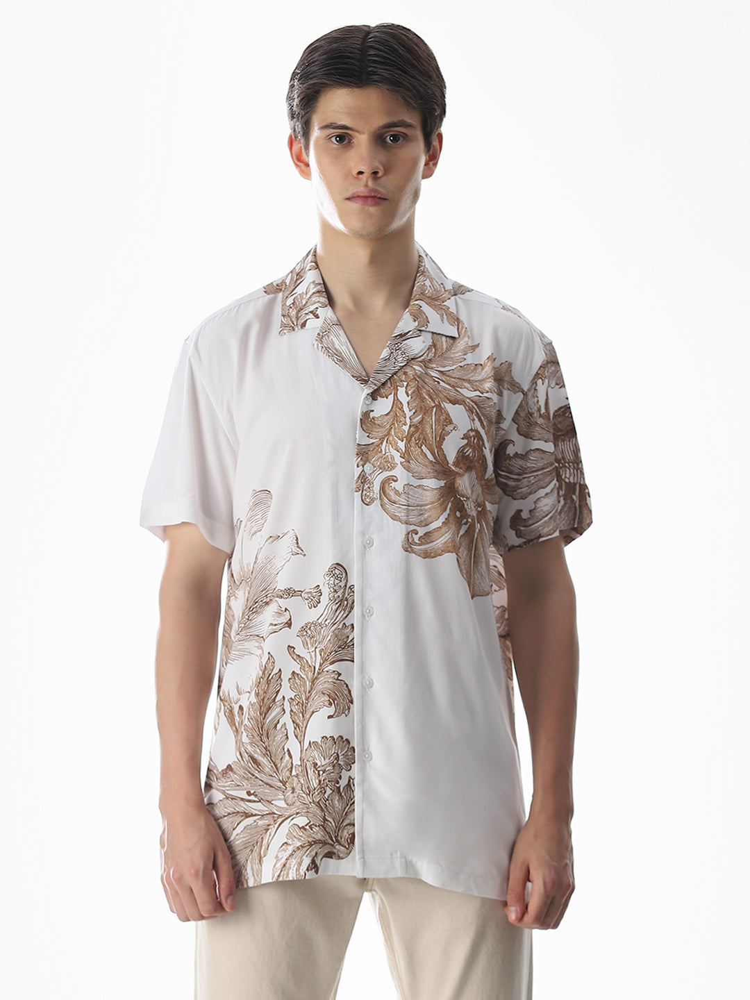 White Floral Comfort Fit Shirt