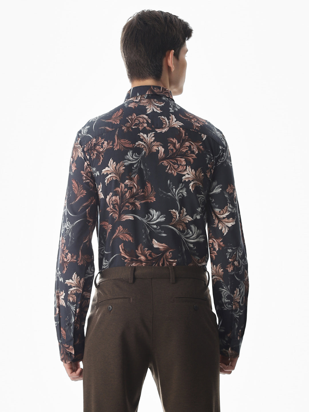 Black Printed Viscose Slim Fit Shirt
