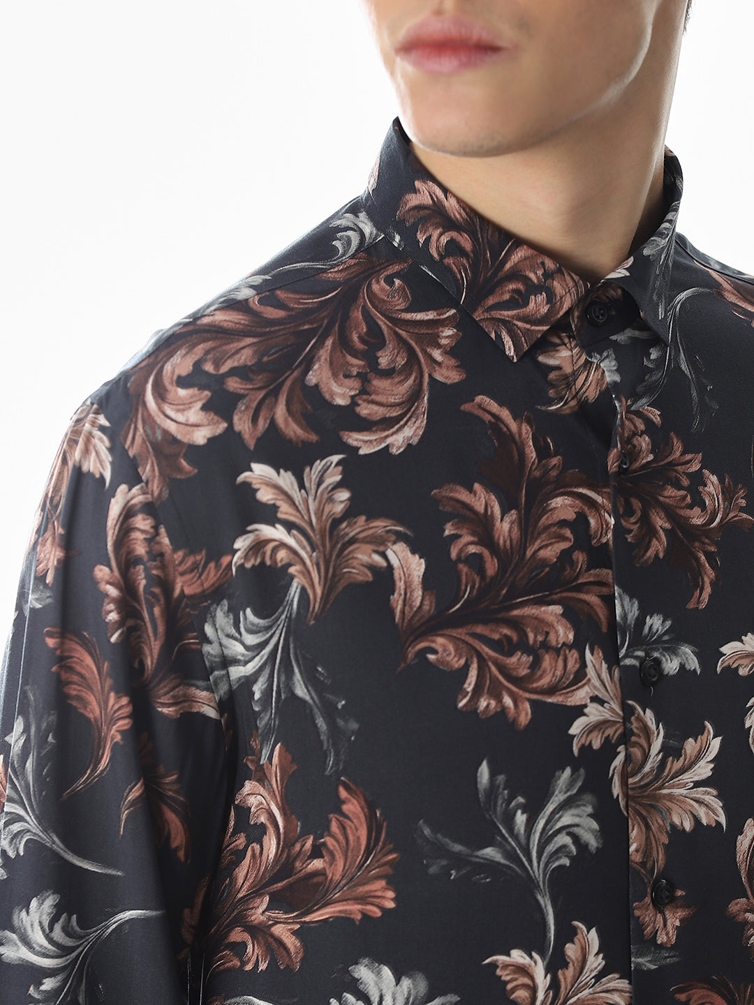 Black Printed Viscose Slim Fit Shirt