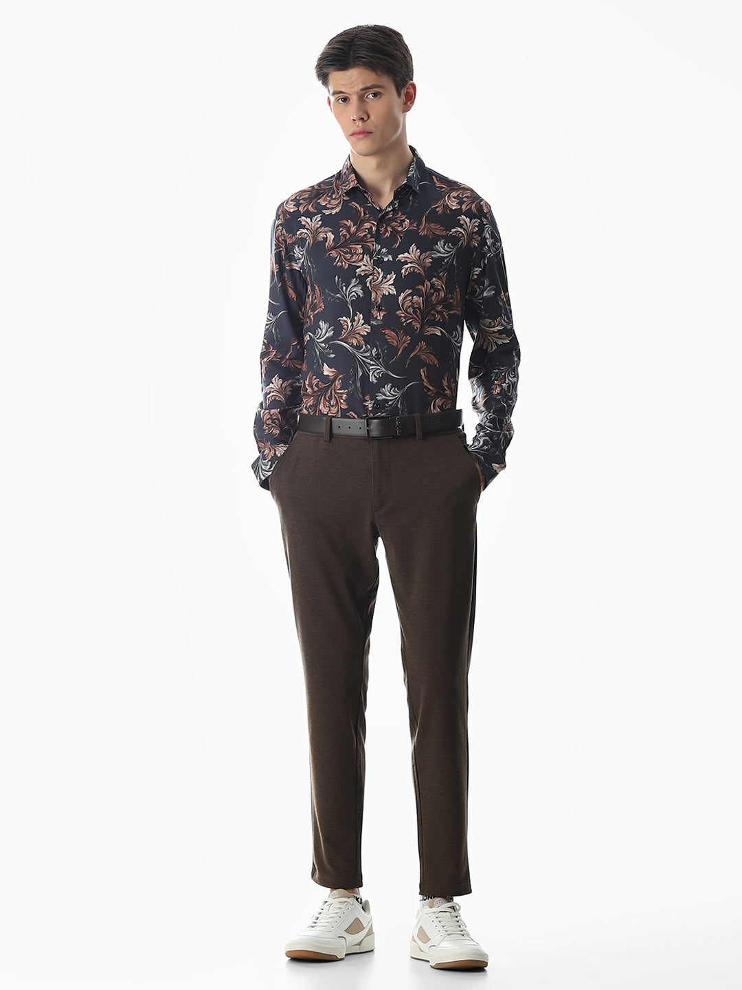 Black Printed Viscose Slim Fit Shirt