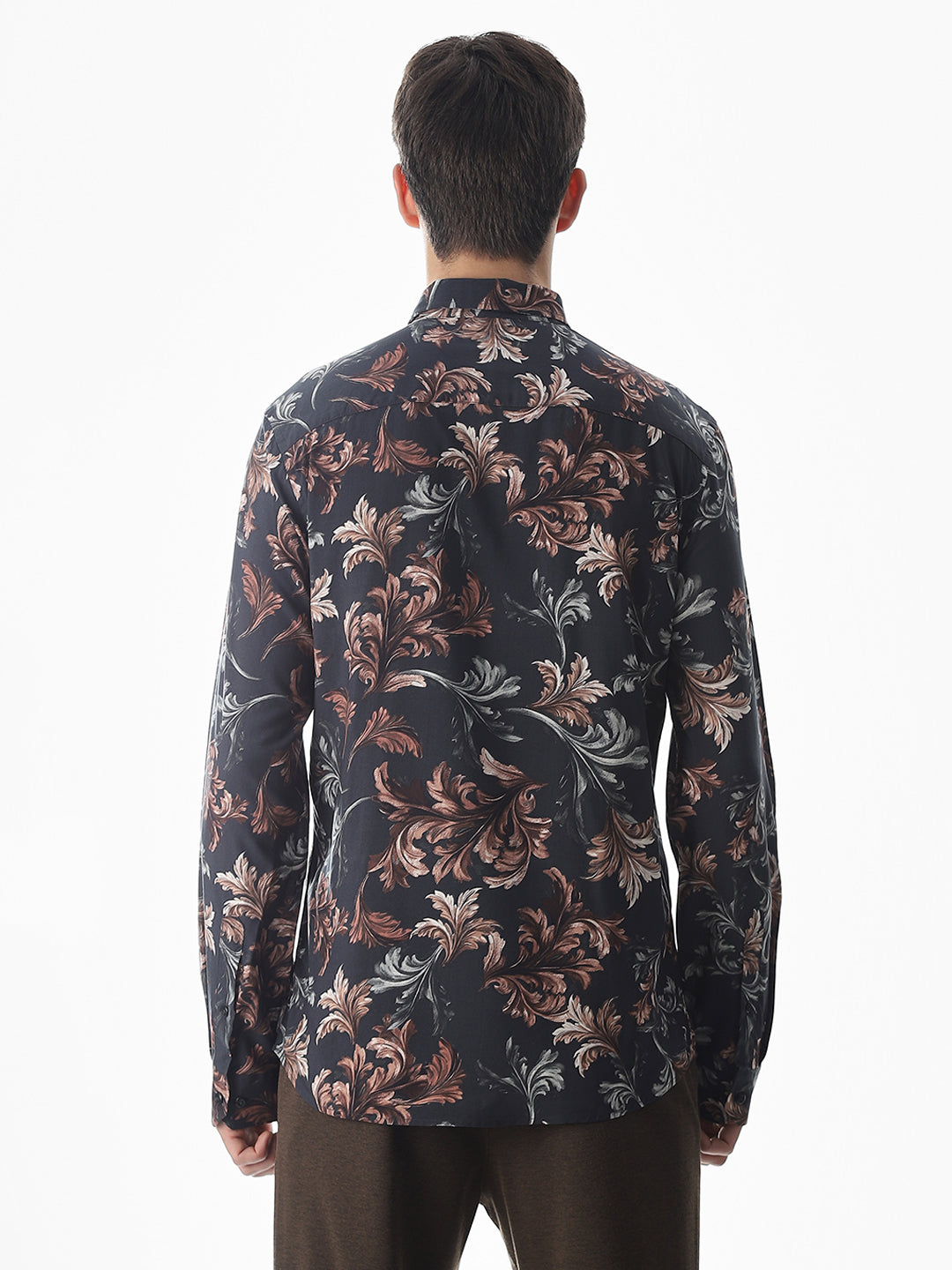 Black Printed Viscose Slim Fit Shirt