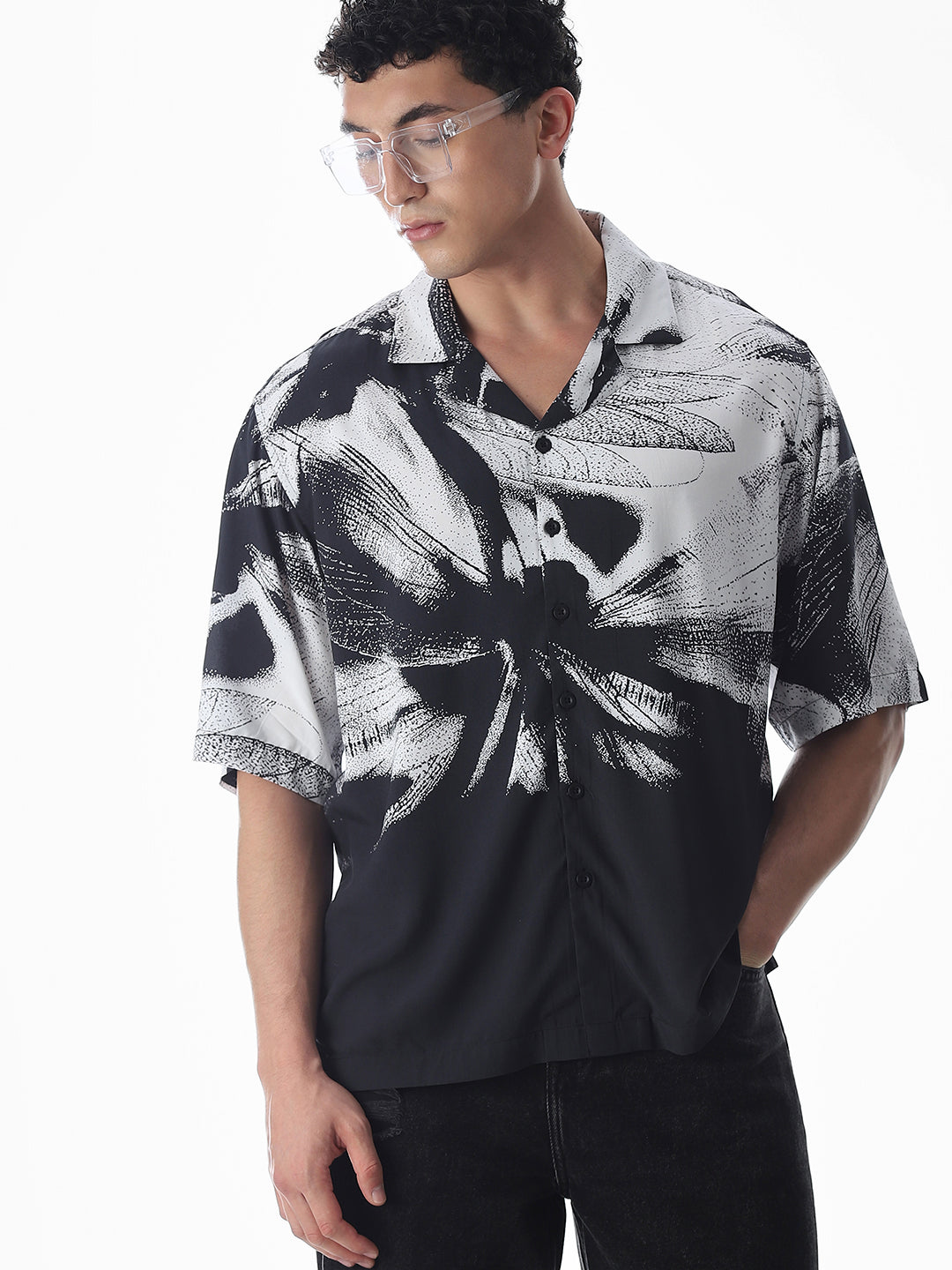 Black Abstract Print Viscose Shirt