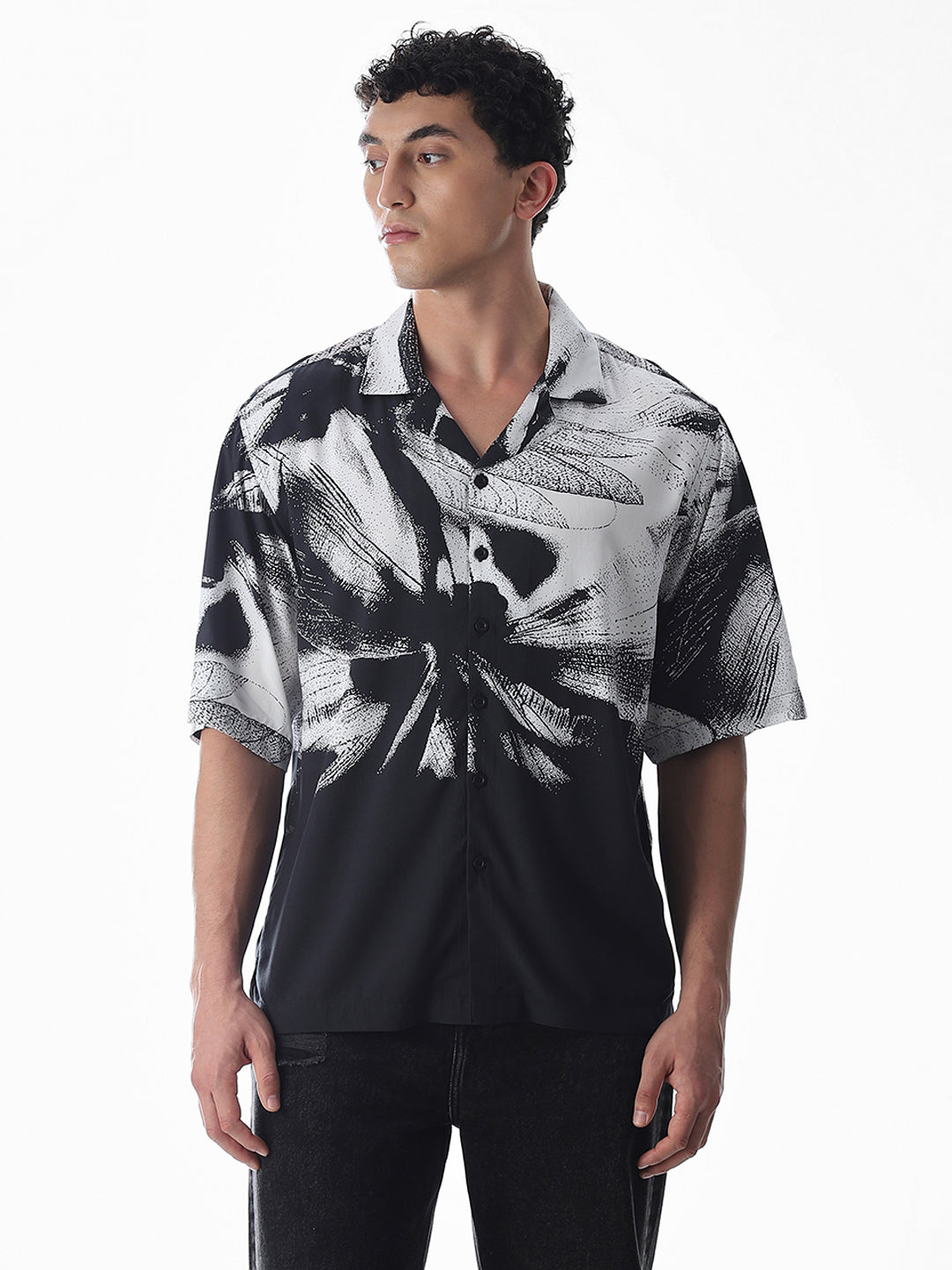 Black Abstract Print Viscose Shirt