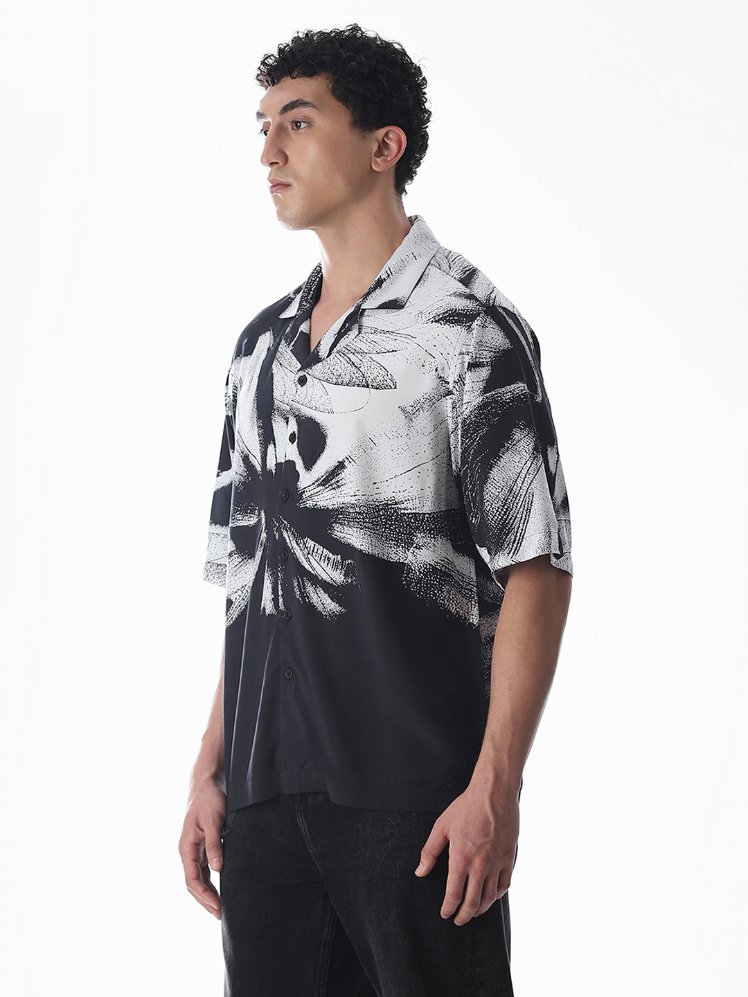 Black Abstract Print Viscose Shirt