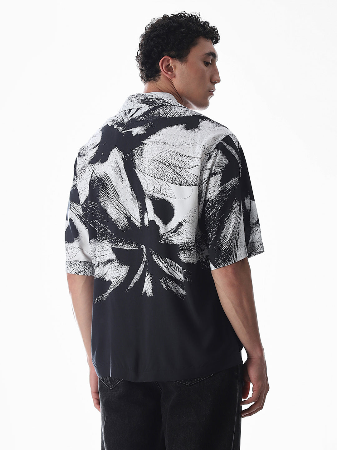 Black Abstract Print Viscose Shirt