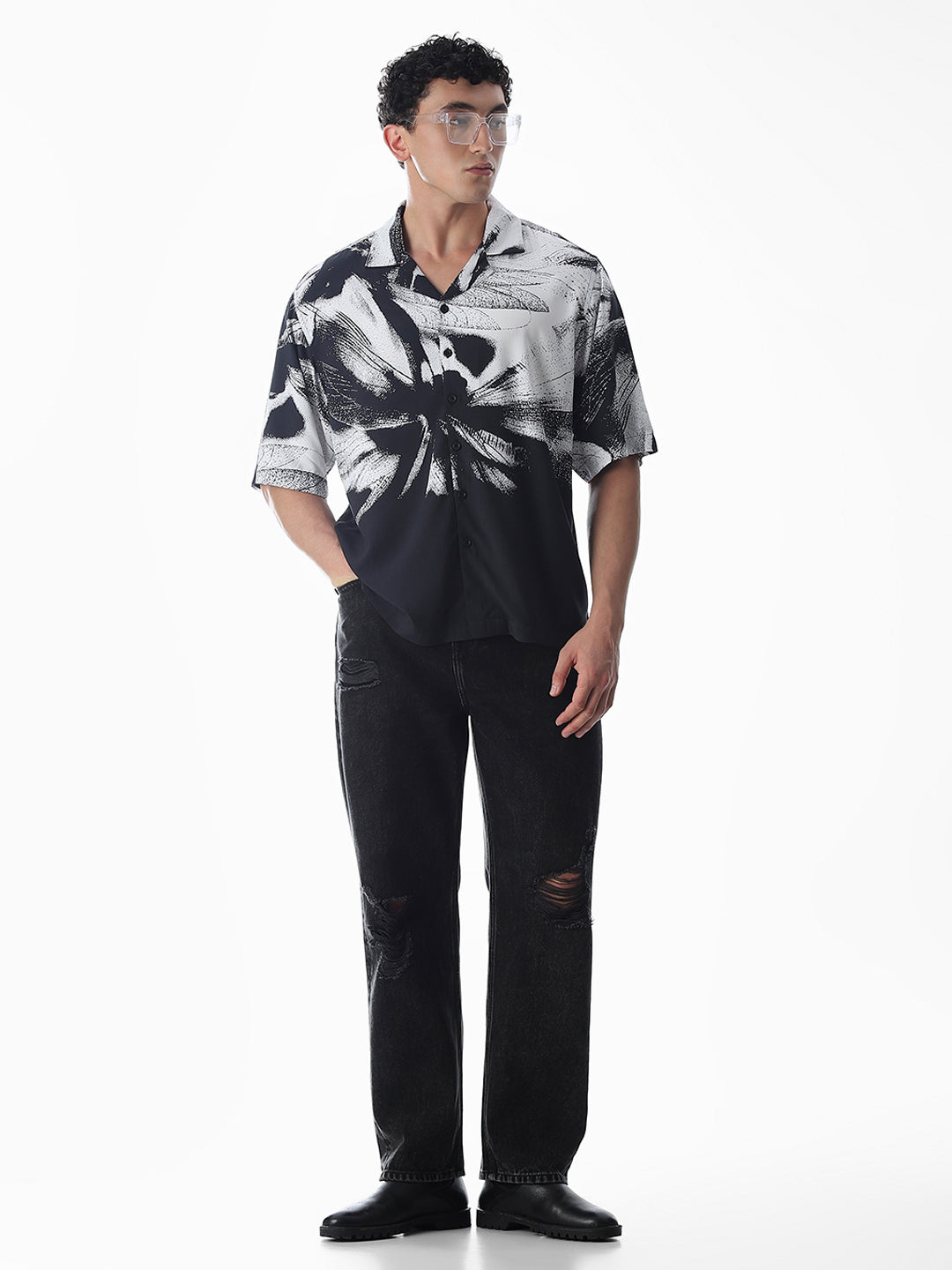 Black Abstract Print Viscose Shirt