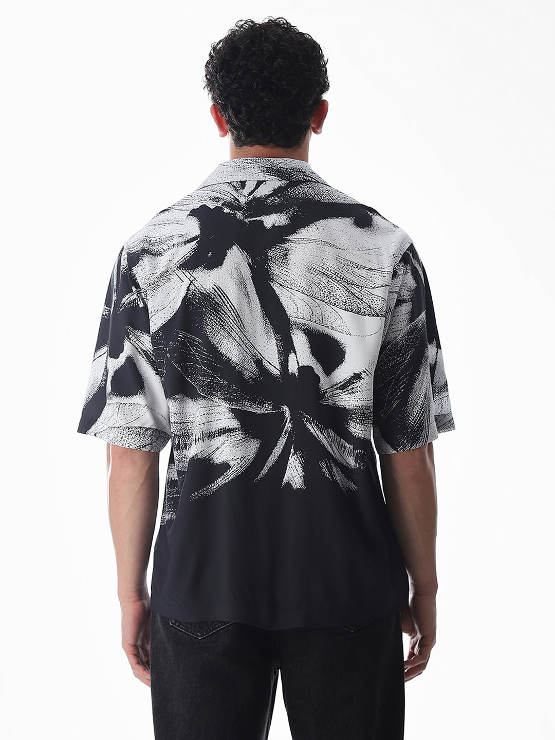 Black Abstract Print Viscose Shirt