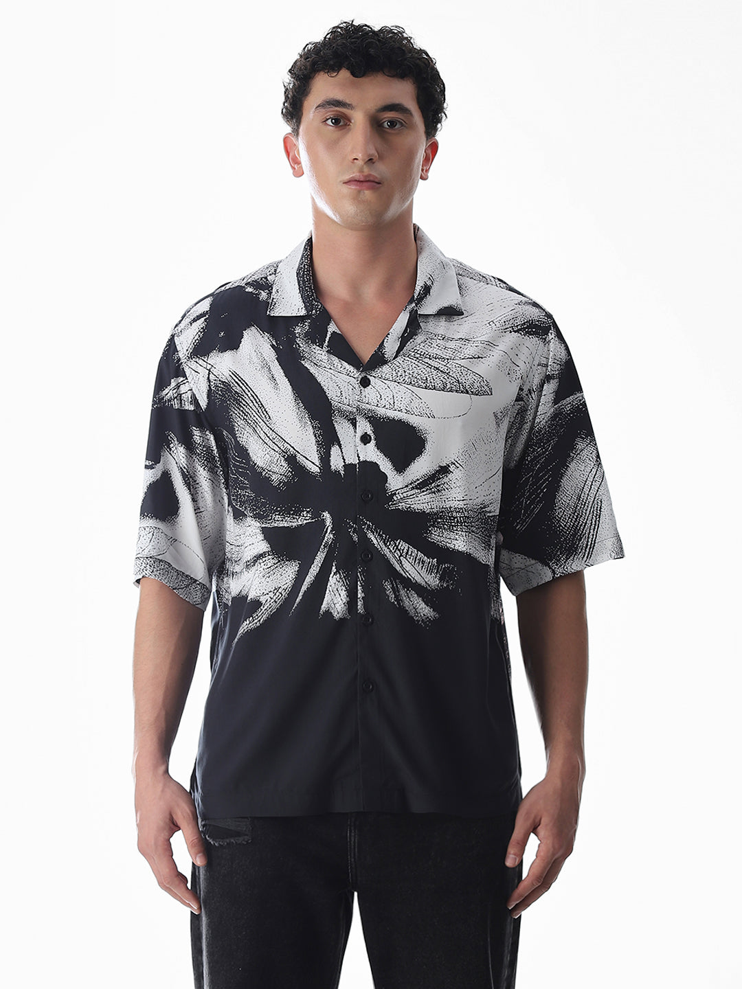 Black Abstract Print Viscose Shirt
