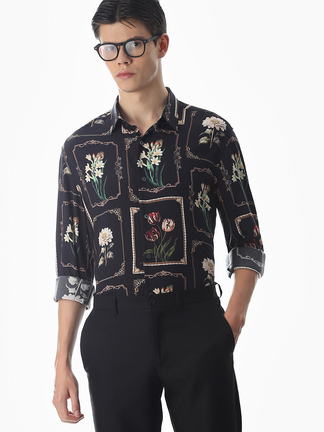 Black Printed Viscose Shirt