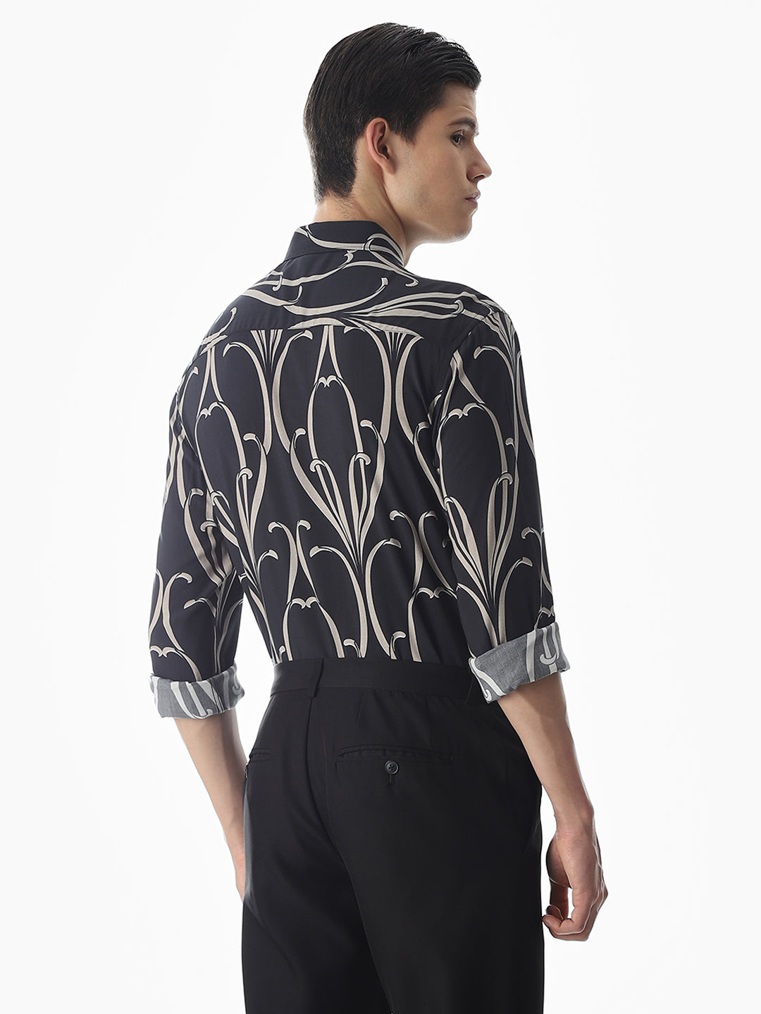 Black Printed Viscose Slim Fit Shirt