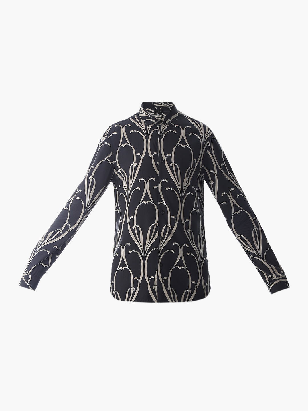 Black Printed Viscose Slim Fit Shirt