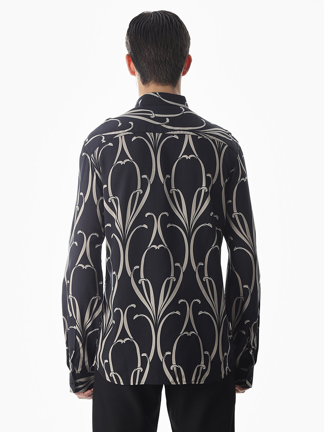 Black Printed Viscose Slim Fit Shirt