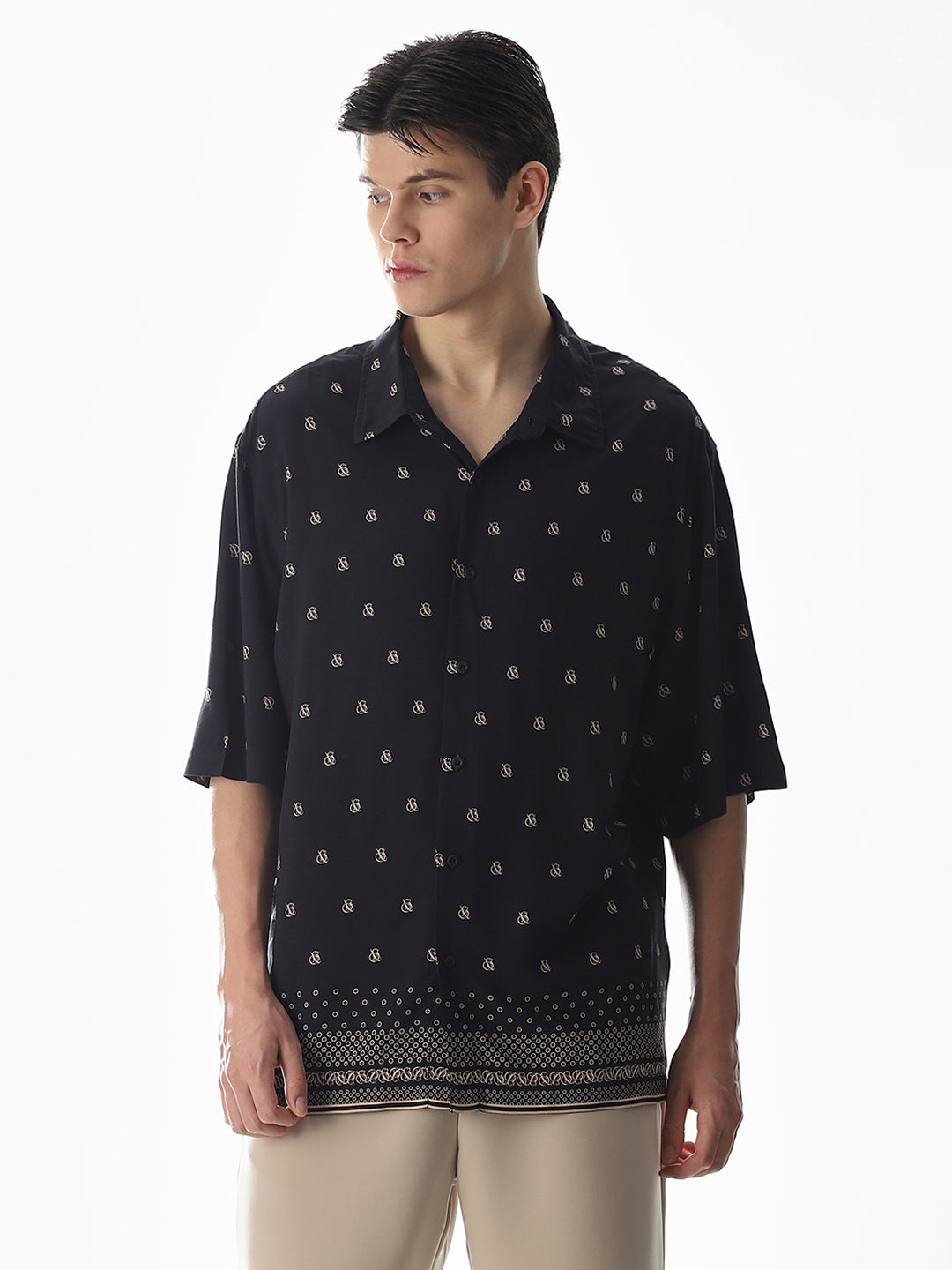 Black Abstract Print Oversized Shirt