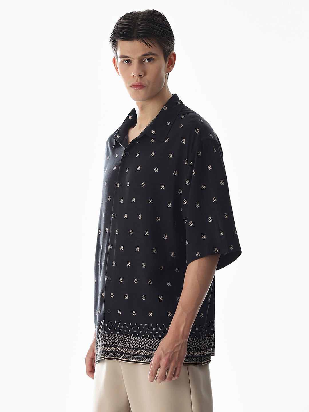 Black Abstract Print Oversized Shirt