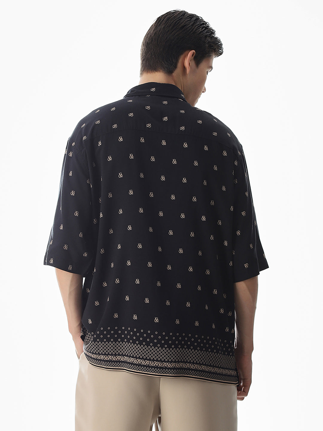 Black Abstract Print Oversized Shirt