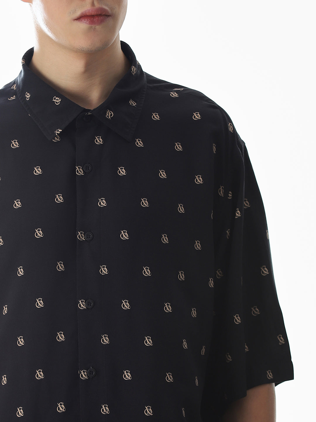 Black Abstract Print Oversized Shirt