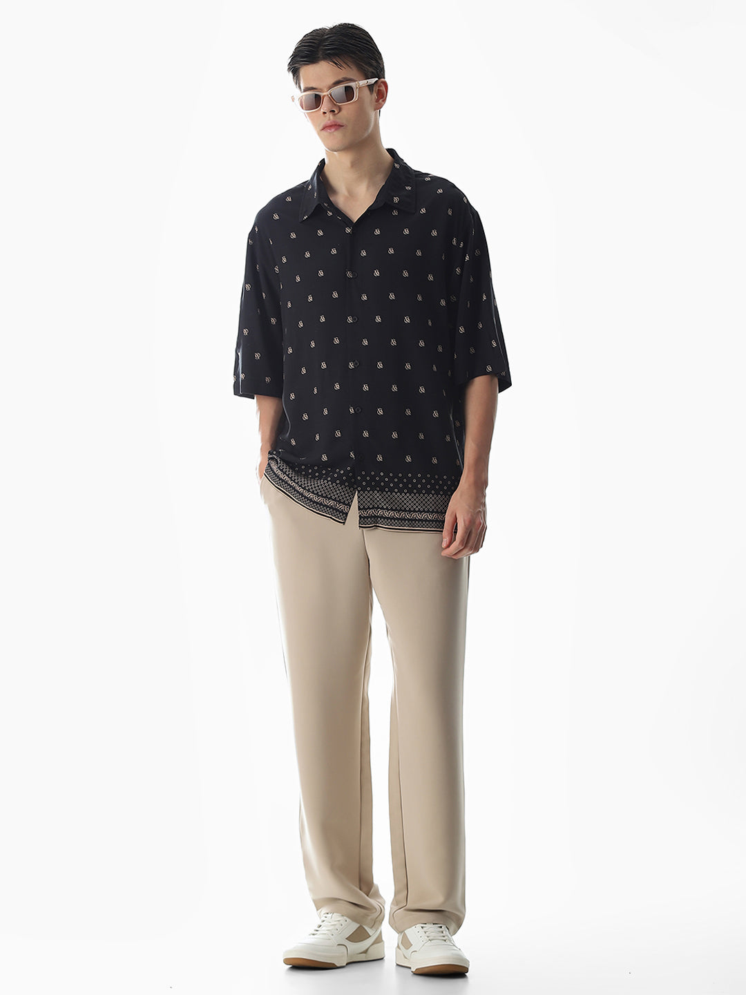 Black Abstract Print Oversized Shirt