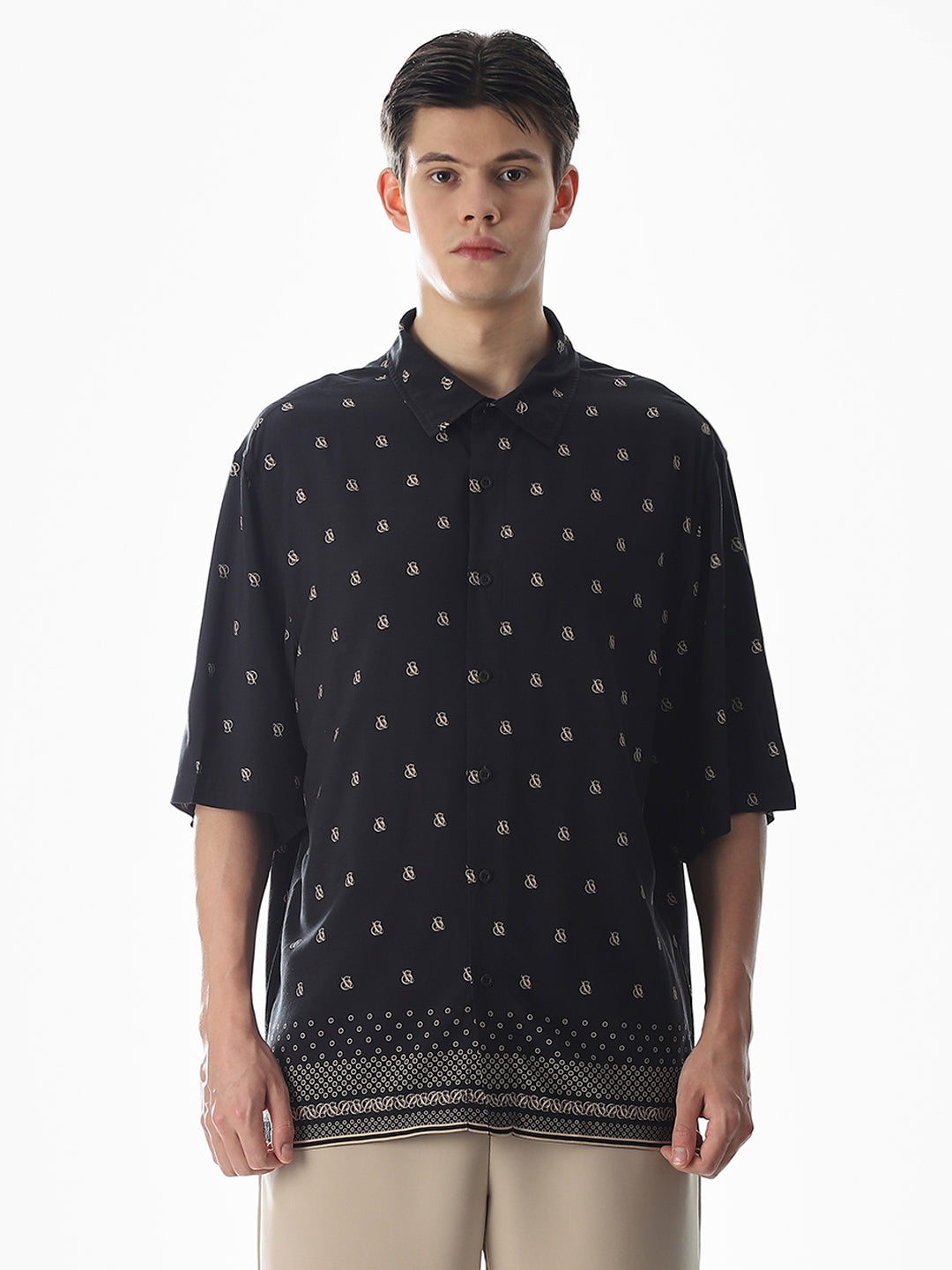 Black Abstract Print Oversized Shirt