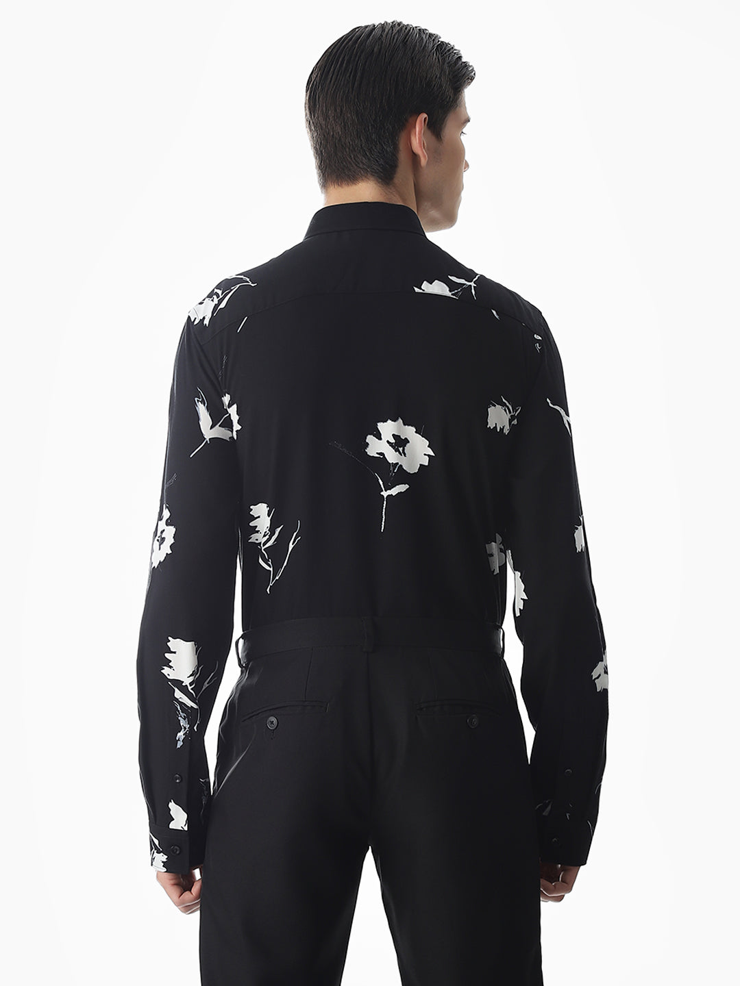Black Viscose Floral Slim Fit Shirt