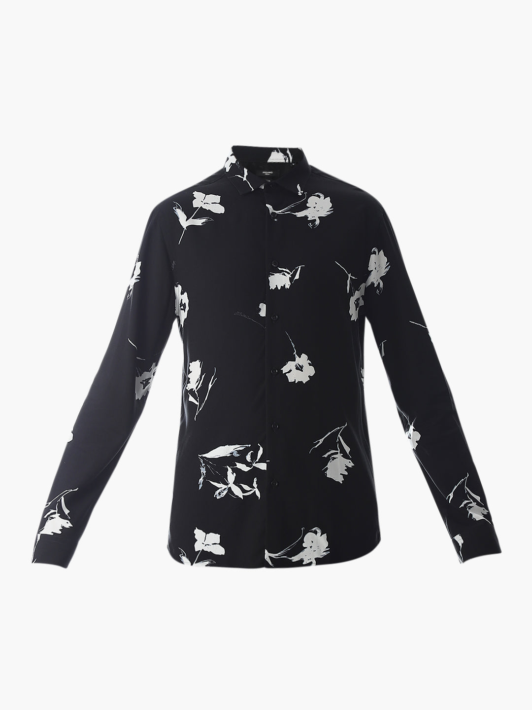 Black Viscose Floral Slim Fit Shirt