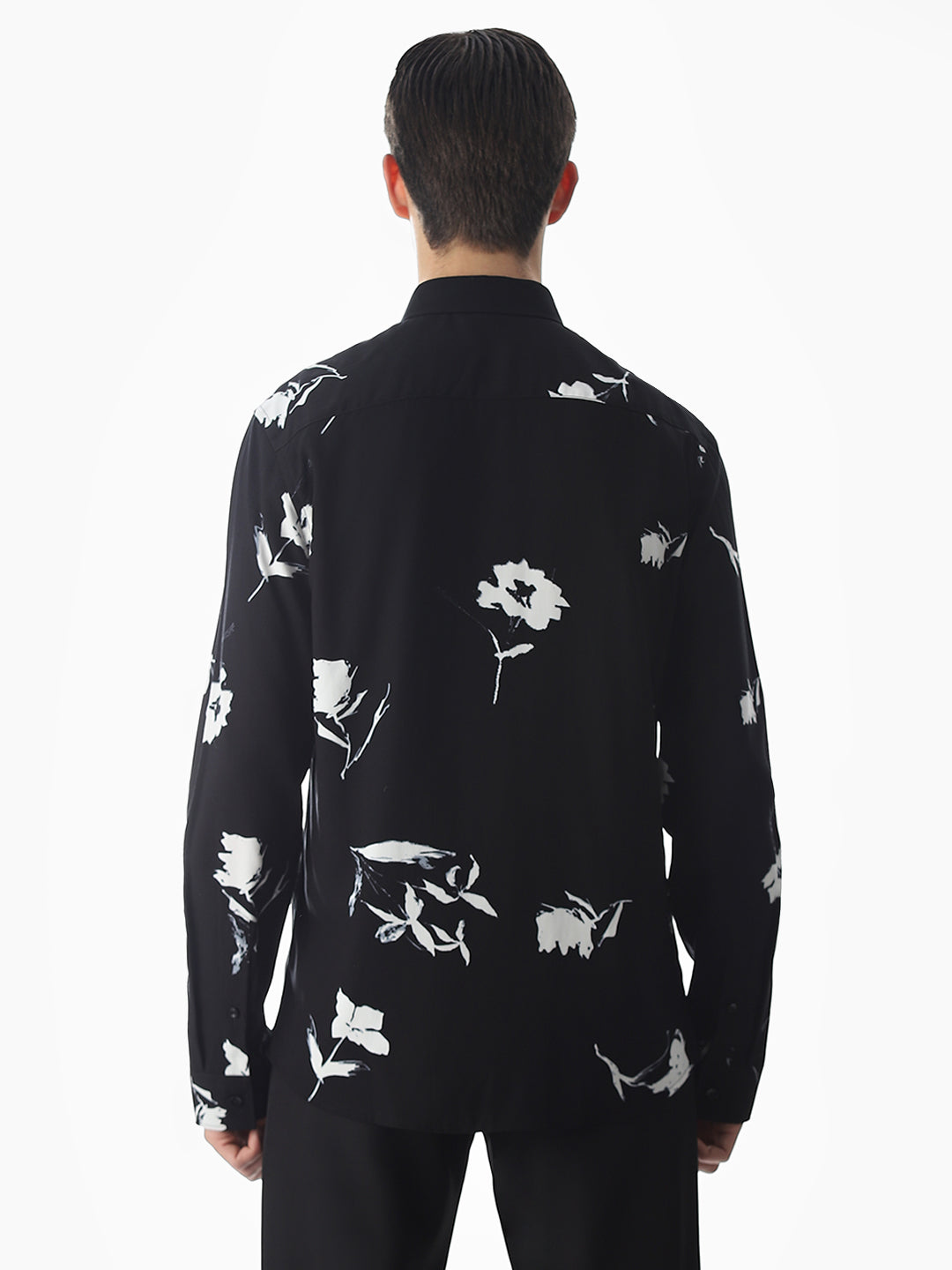 Black Viscose Floral Slim Fit Shirt