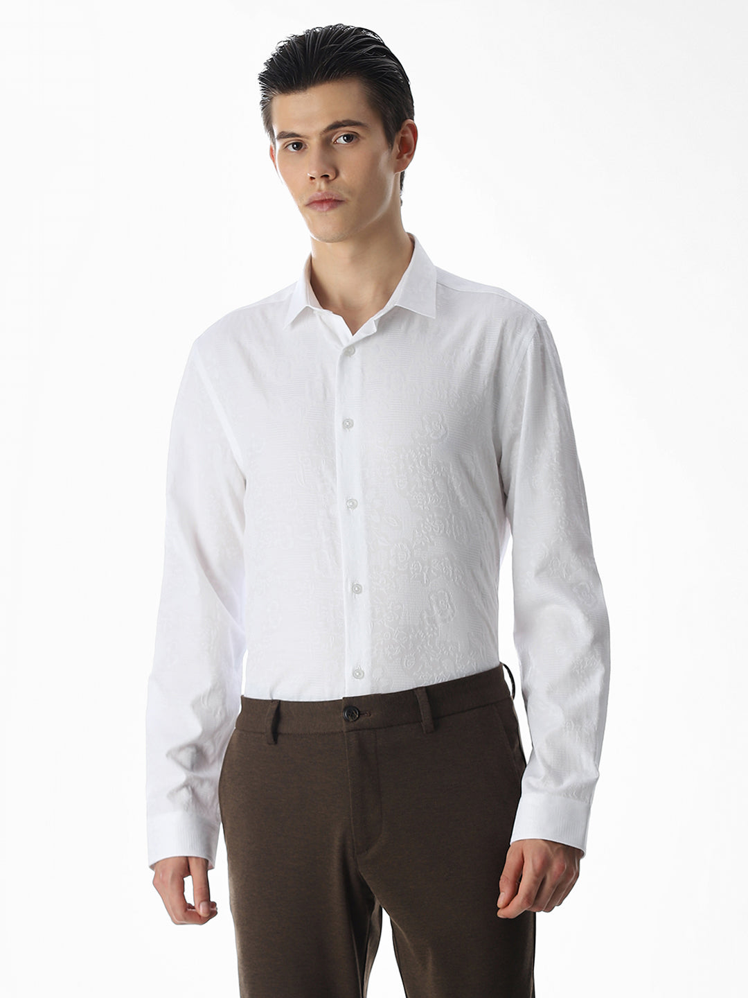 White Dobby Printed Shirt