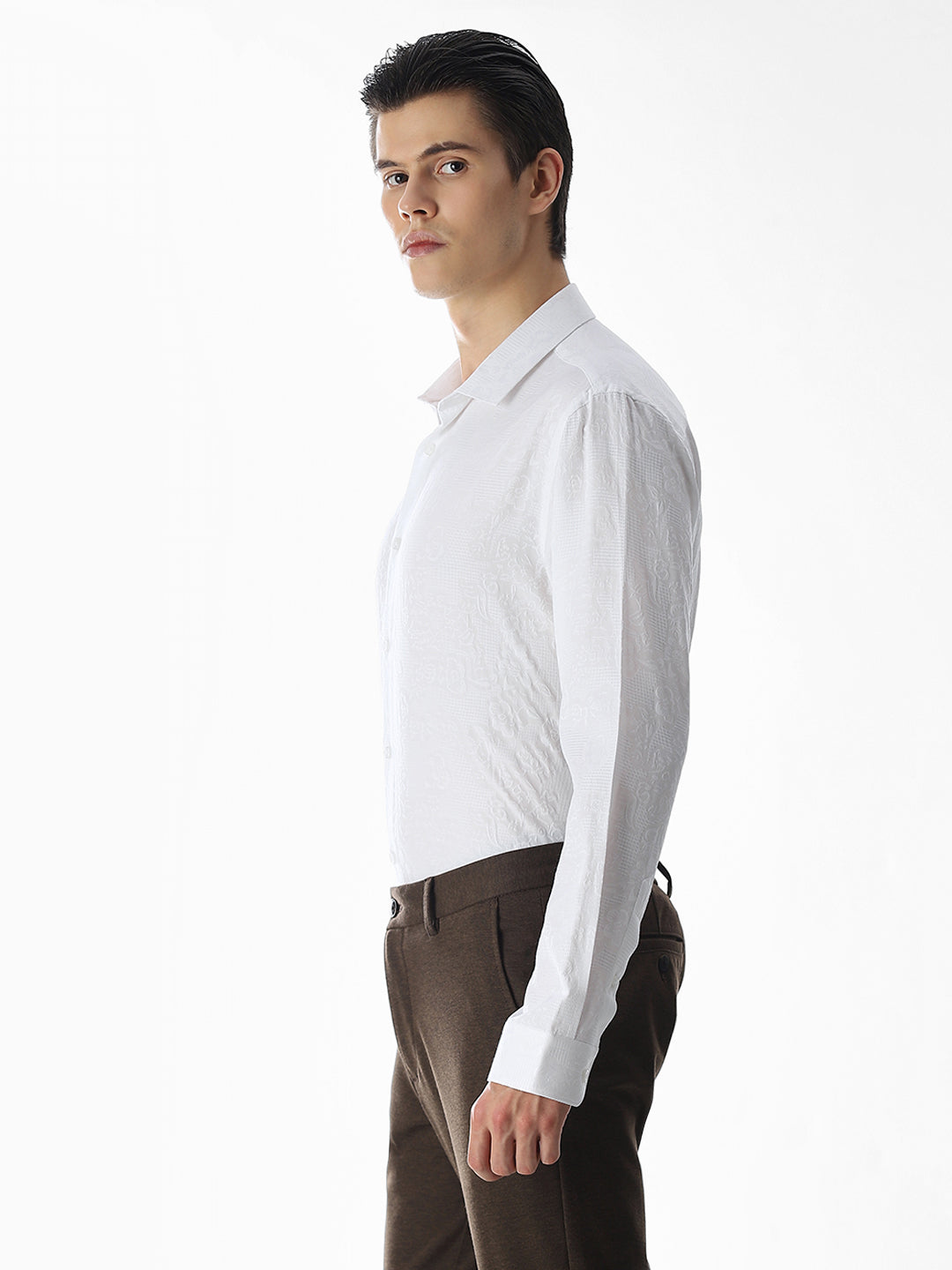 White Dobby Printed Shirt