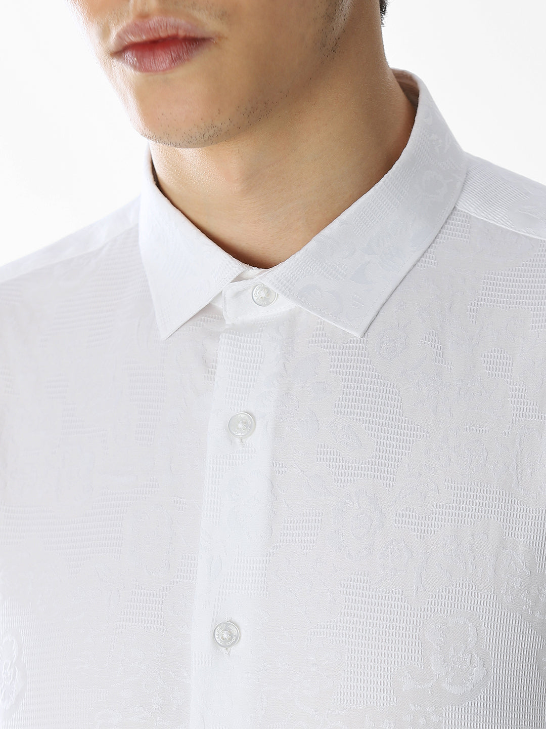 White Dobby Printed Shirt
