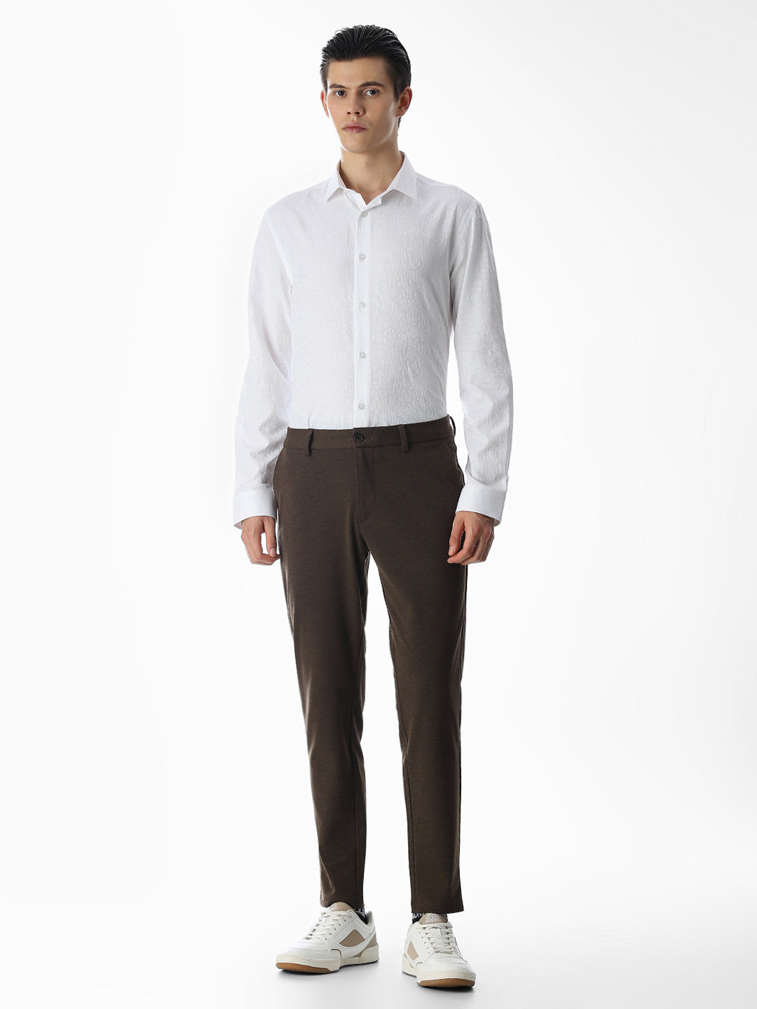 White Dobby Printed Shirt