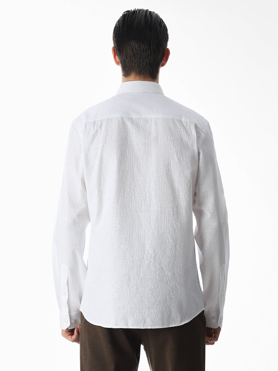 White Dobby Printed Shirt