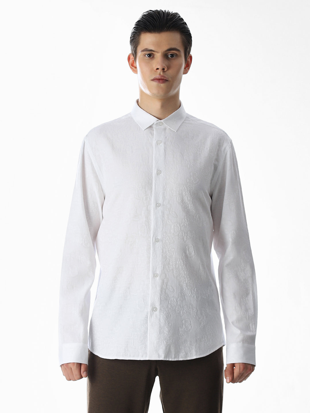 White Dobby Printed Shirt