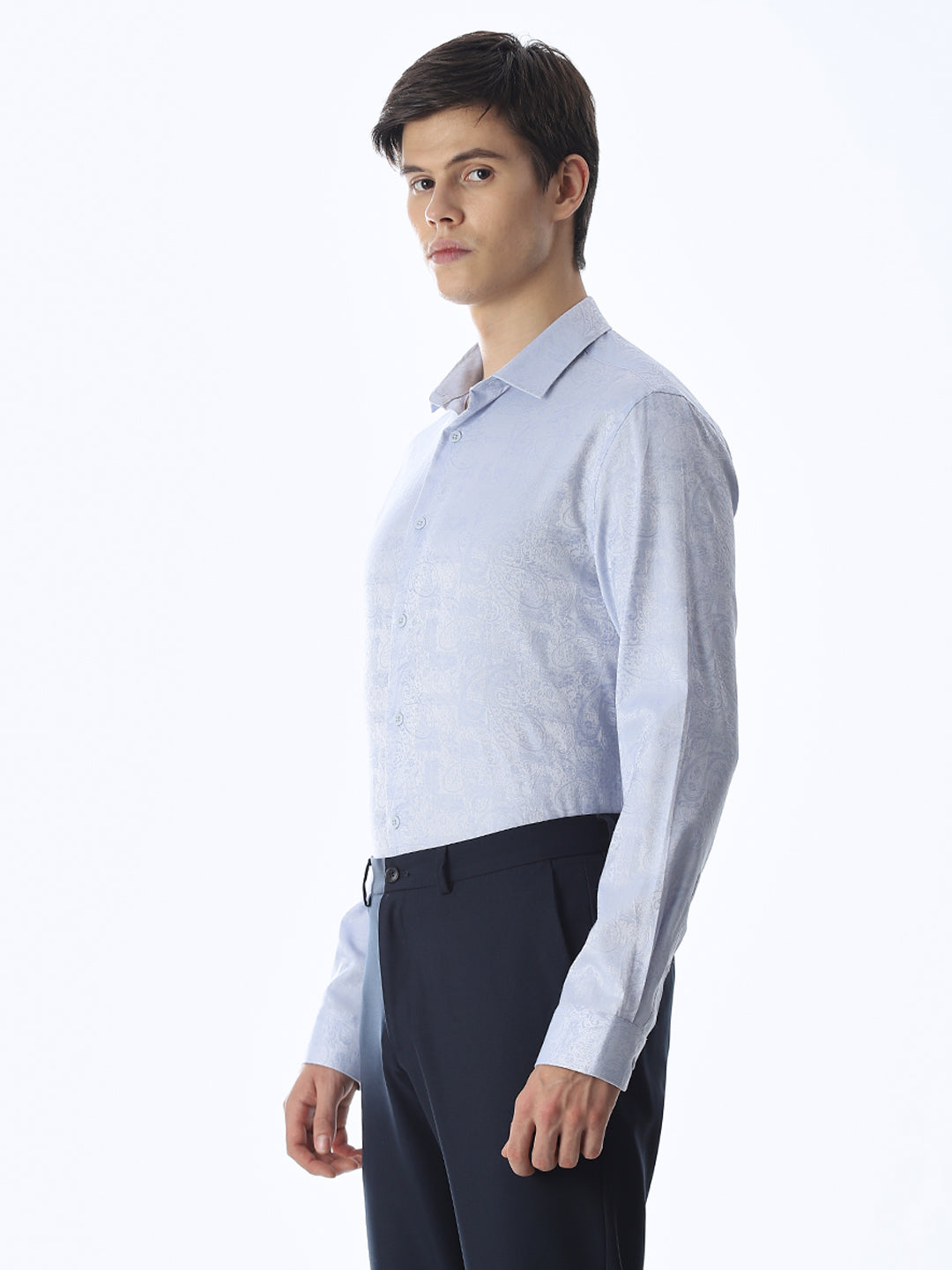 Light Blue Printed Dobby Shirt