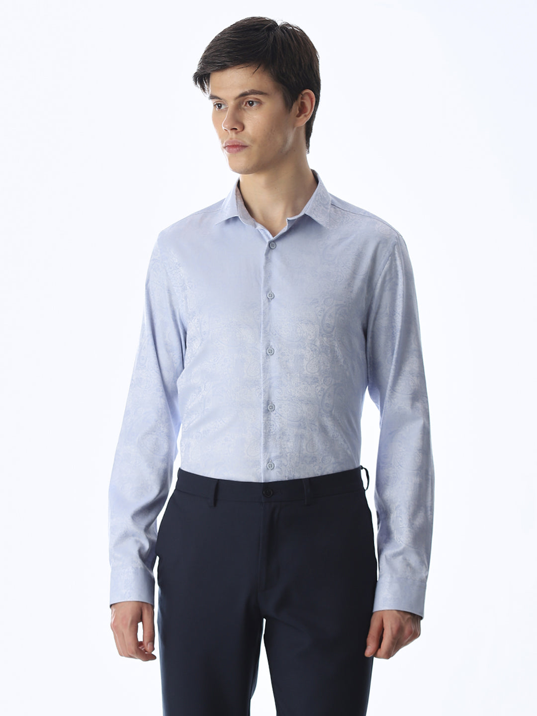 Light Blue Printed Dobby Shirt