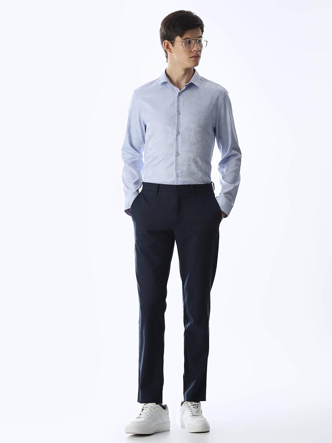 Light Blue Printed Dobby Shirt