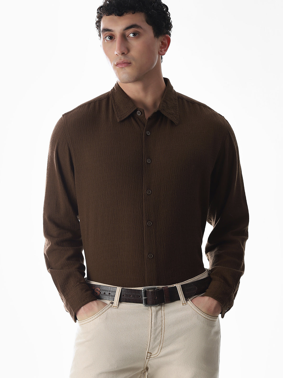 Dark Brown Jacquard Oversized Shirt