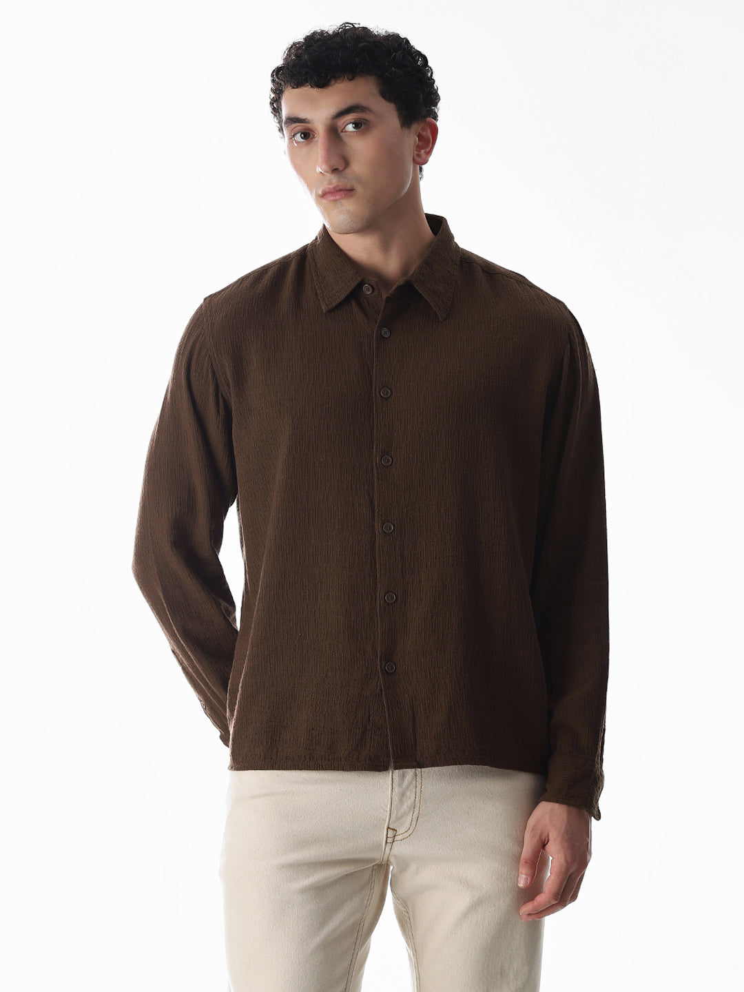 Dark Brown Jacquard Oversized Shirt