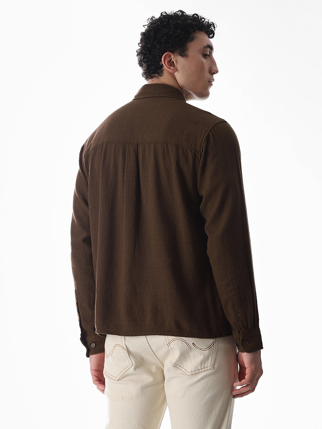 Dark Brown Jacquard Oversized Shirt