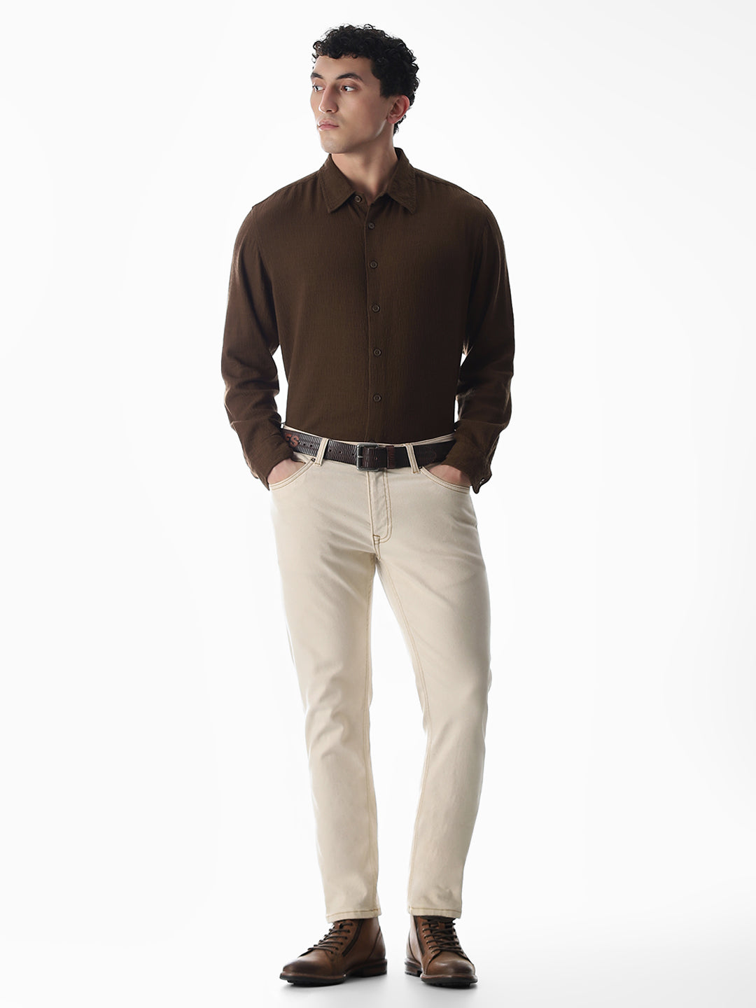 Dark Brown Jacquard Oversized Shirt