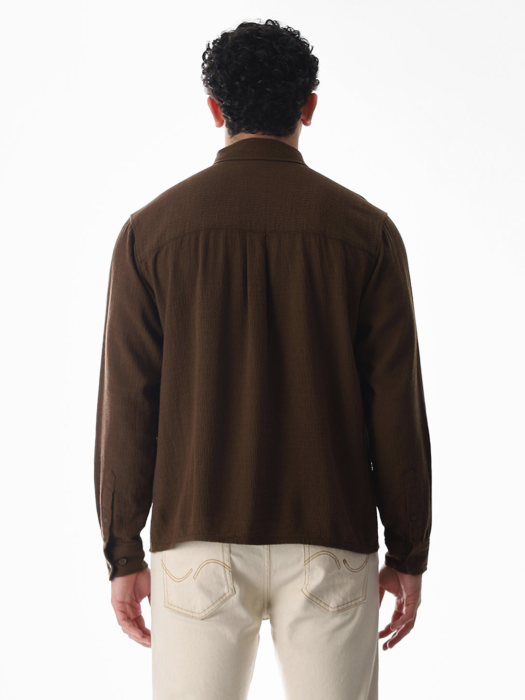 Dark Brown Jacquard Oversized Shirt