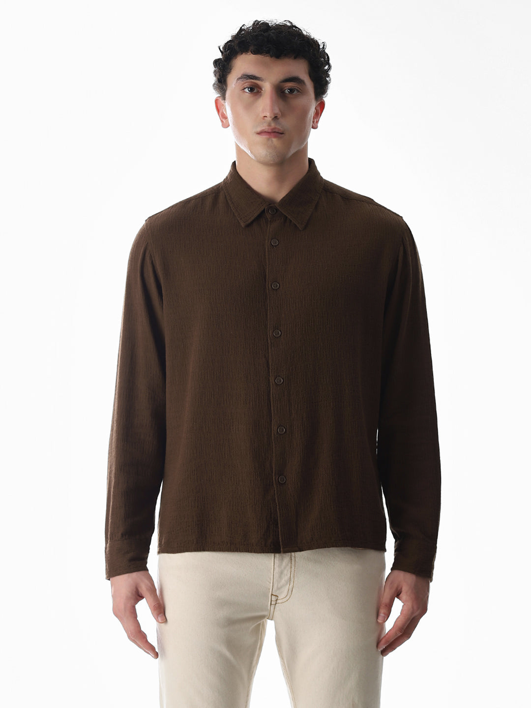 Dark Brown Jacquard Oversized Shirt