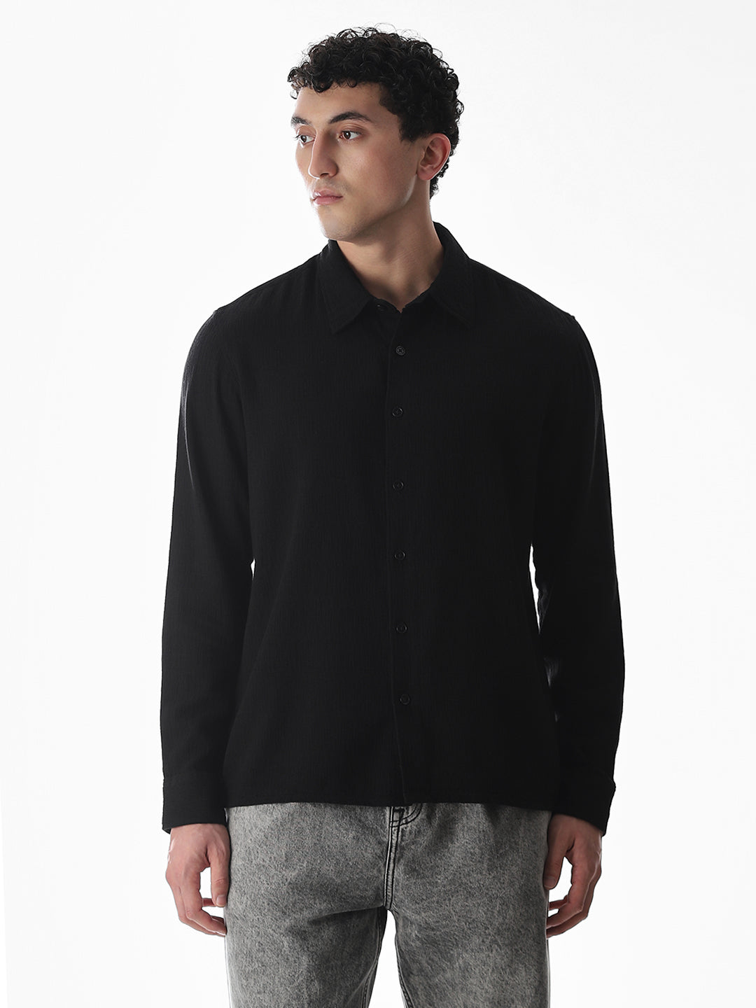 Black Jacquard Oversized Shirt