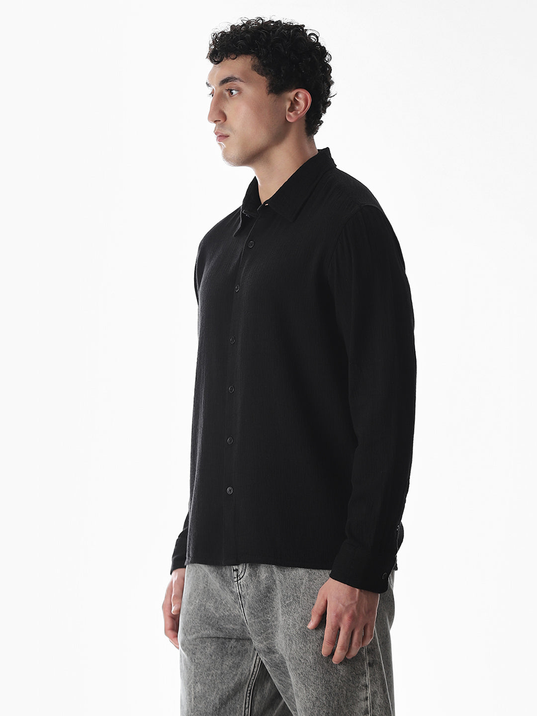 Black Jacquard Oversized Shirt