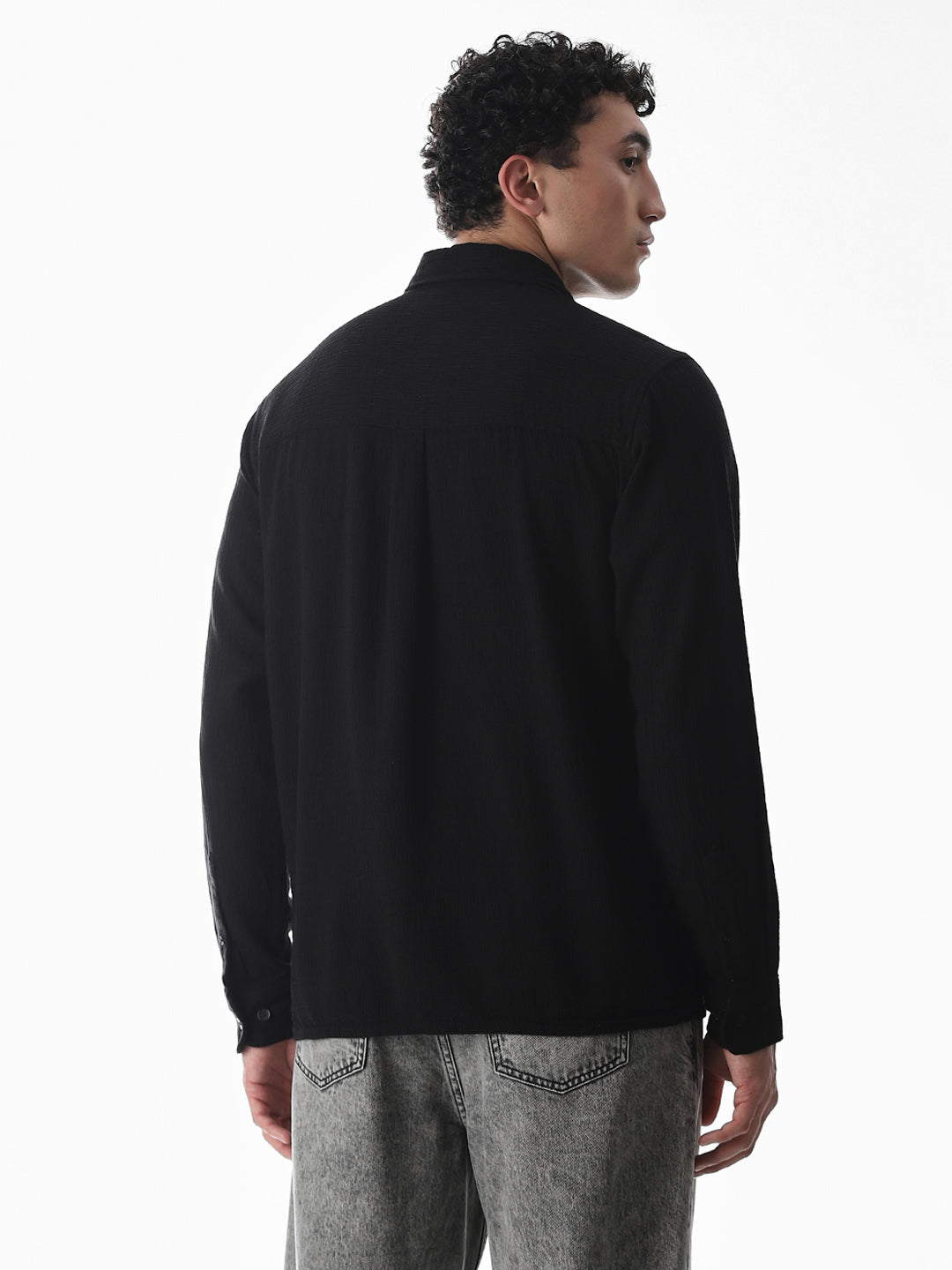 Black Jacquard Oversized Shirt