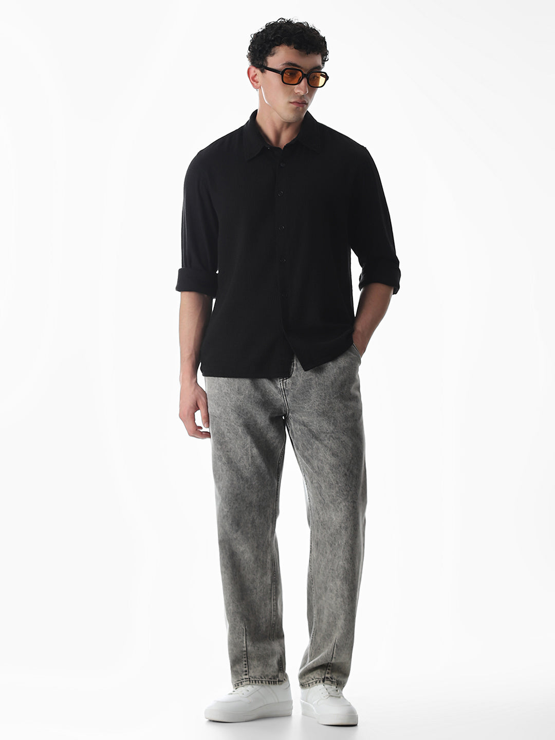 Black Jacquard Oversized Shirt