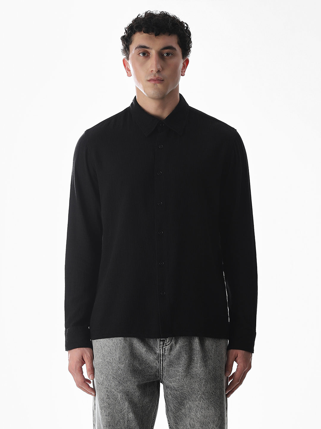 Black Jacquard Oversized Shirt