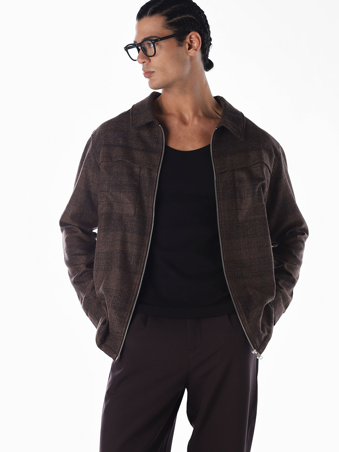 Check Zip-Through Oversized Shirt